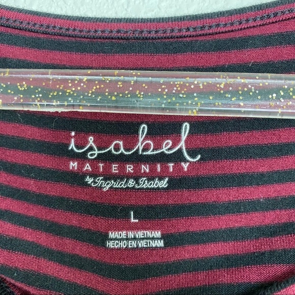 Isabel Maternity Maroon Striped Midi Dress - Picture 3 of 6